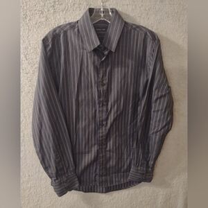 LevelTen Men's Long Sleeve Button Up Shirt Size Small Gray/Black/Blue Striped
